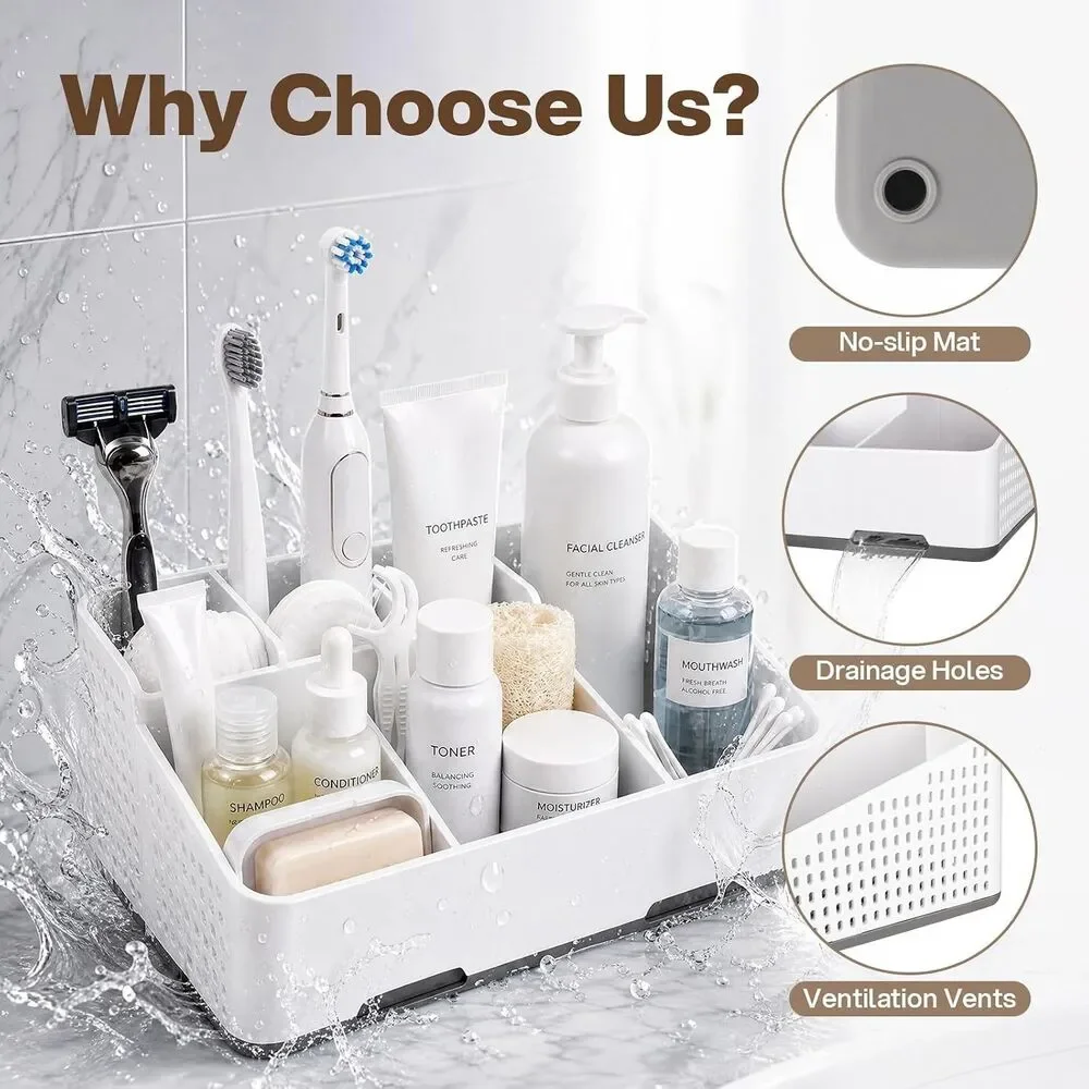 Bathroom Toothbrush Holder Countertop Organizer with Drainage Charger Storage